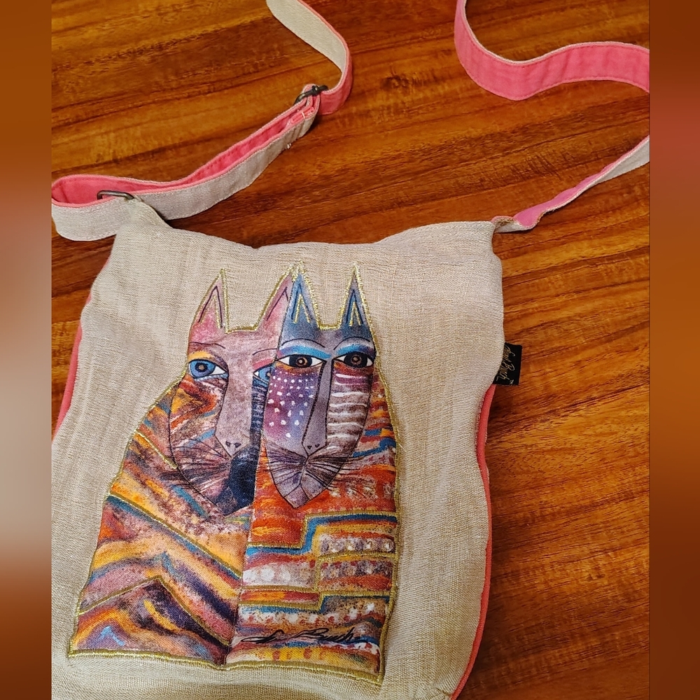 Laurel Burch Cloth Artistic Art To Wear Adorable Cat Design Cross Body  Tote Bag